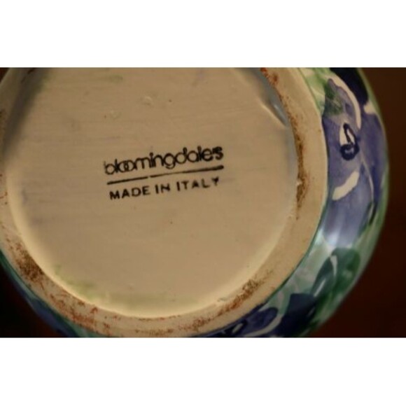 Bloomingdales Italy Hand Painted Italy Pottery Pitcher Floral Blue Pansy - Picture 6 of 7